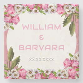 Pink Elegant Floral Drink Coaster Design Stenen Onderzetter