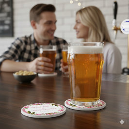 Pink Elegant Floral Stone Drink Coaster Stenen Onderzetter