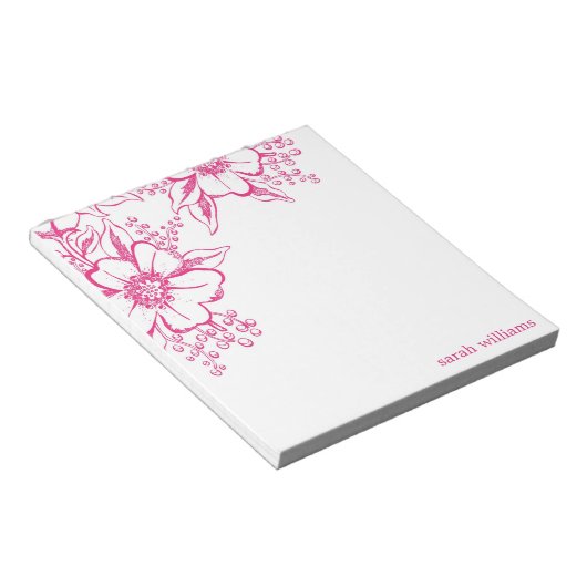 Pink Elegant Letterpress Style Florals Notitieblok (Schuin)