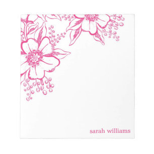 Pink Elegant Letterpress Style Florals Notitieblok