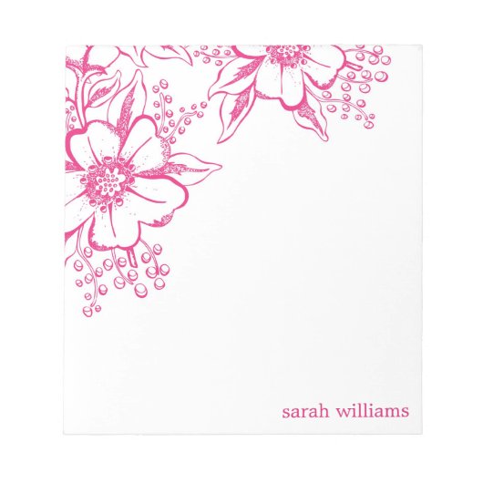 Pink Elegant Letterpress Style Florals Notitieblok (Voorkant)