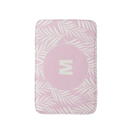 Pink Elegant Palm Leaves Personalized Badmat (Voorkant Verticaal)