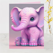 PINK ELEPHANT ART HAPPY BIRTHDAY Wenskaart Kaart (Gele Bloem)