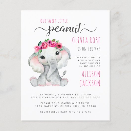 Pink Elephant Baby Girl - budgetroze virtuele douc (Voorkant)