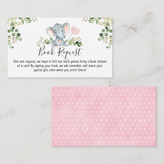 Pink Elephant Baby shower Boek Verzoek Informatiekaartje (Voorkant / Achterkant)