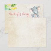 Pink Elephant Baby shower - Breng een boek insert Uitnodiging Briefkaart (Voorkant / Achterkant)