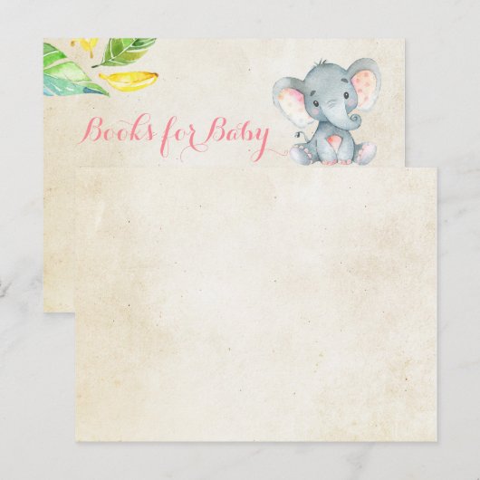 Pink Elephant Baby shower - Breng een boek insert Uitnodiging Briefkaart (Voorkant / Achterkant)