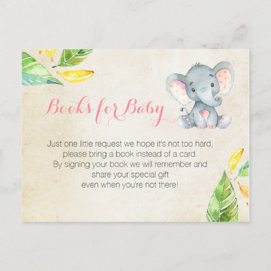 Pink Elephant Baby shower - Breng een boek insert Uitnodiging Briefkaart (Achterkant)