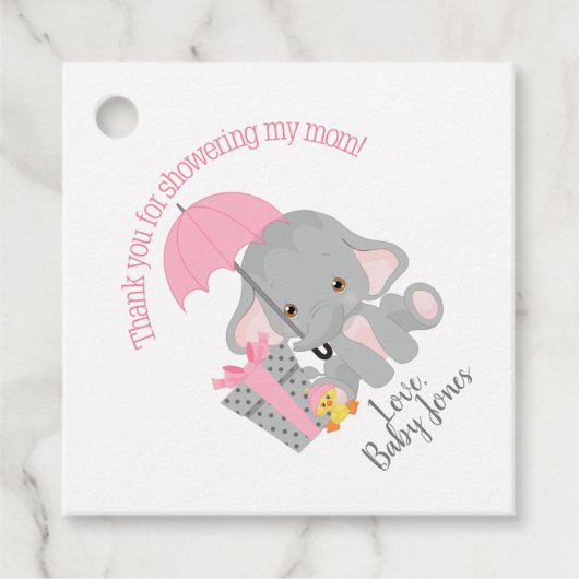 PINK Elephant-baby shower gunstige tag Bedankjes Labels (Voorkant)