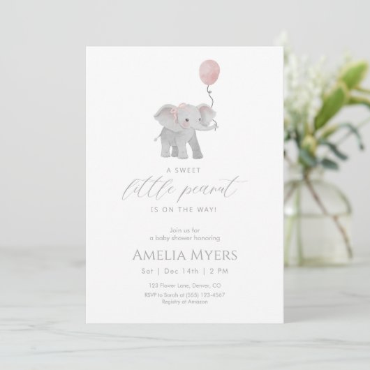 Pink Elephant Baby Shower Invitation Kaart (Staand voorkant)
