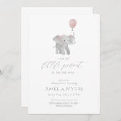 Pink Elephant Baby Shower Invitation Kaart (Voorkant / Achterkant)