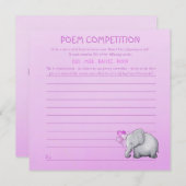 Pink Elephant Baby shower Poem Competition Game Kaart (Voorkant / Achterkant)