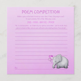 Pink Elephant Baby shower Poem Competition Game Kaart