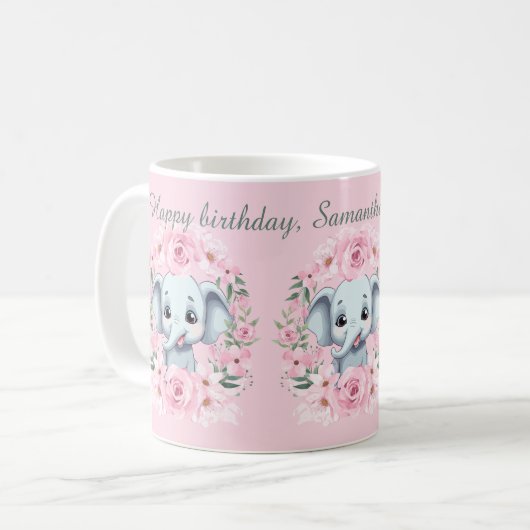 Pink Elephant Birthday Script Mug Koffiemok (Voorkant links)