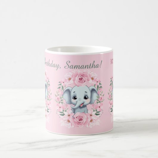 Pink Elephant Birthday Script Mug Koffiemok (Center)