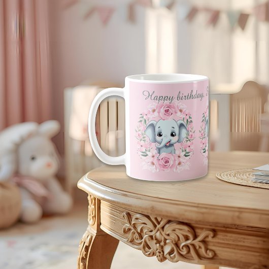 Pink Elephant Birthday Script Mug Koffiemok