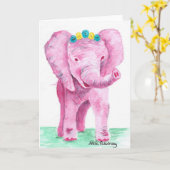 Pink Elephant Blank Kaart (Gele Bloem)