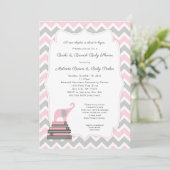 Pink Elephant Book Baby shower, boeken en brunch Kaart (Staand voorkant)