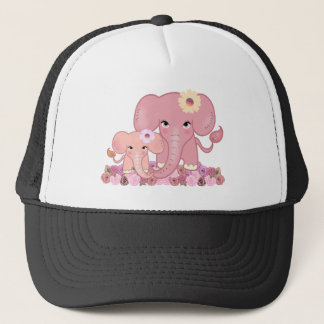 Pink elephant familiy mother daughter animal flowe trucker pet
