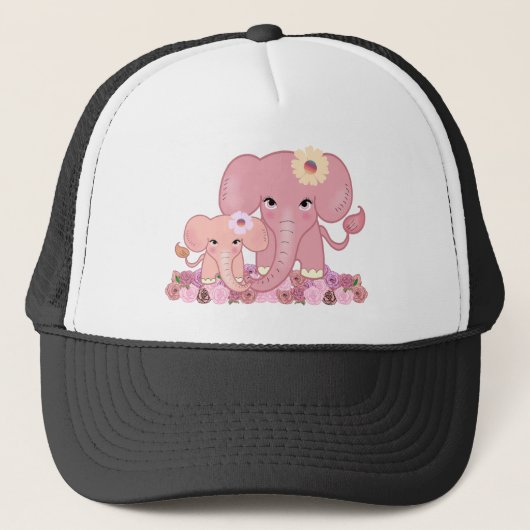 Pink elephant familiy mother daughter animal flowe trucker pet (Voorkant)