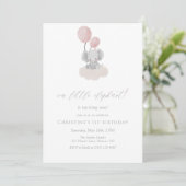Pink Elephant First Birthday Invitation Kaart (Staand voorkant)
