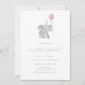 Pink Elephant First Birthday Invitation Watercolor Kaart (Voorkant)