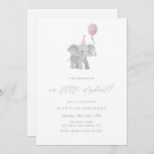 Pink Elephant First Birthday Invitation Watercolor Kaart (Voorkant / Achterkant)