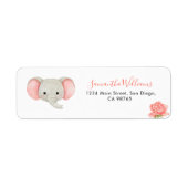 Pink Elephant Floral Baby shower Retouradres LA Etiket (Voorkant)