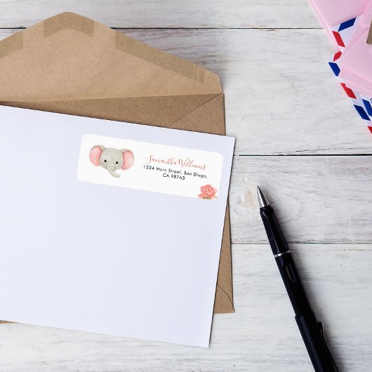 Pink Elephant Floral Baby shower Retouradres LA Etiket