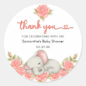Pink Elephant Floral Baby shower Ronde Sticker (Voorkant)
