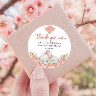 Pink Elephant Floral Baby shower Ronde Sticker