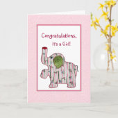Pink Elephant Gefeliciteerd Het is een meisje Kaar Kaart (Gele Bloem)