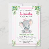 Pink Elephant Girl Birthday Little Peanut Party Kaart (Voorkant)