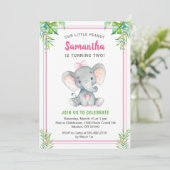 Pink Elephant Girl Birthday Little Peanut Party Kaart (Staand voorkant)