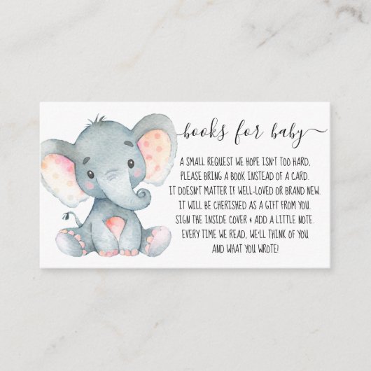 Pink Elephant Girl Boek Verzoek om Baby shower Informatiekaartje (Voorkant)