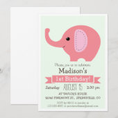 Pink Elephant Girl's verjaardagsfeestje uitnodigin Kaart (Voorkant / Achterkant)