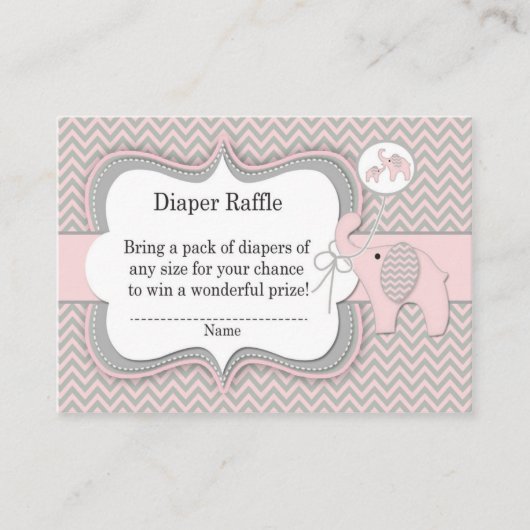 Pink Elephant Luier Raffle Ticket Informatiekaartje (Voorkant)