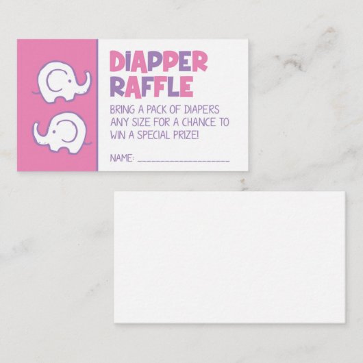 Pink Elephant Luier Raffle Ticket Informatiekaartje (Voorkant / Achterkant)
