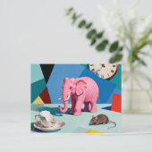 Pink Elephant Mouse Broken Teacup Clock Surreal Briefkaart (Staand voorkant)