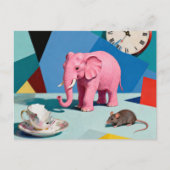 Pink Elephant Mouse Broken Teacup Clock Surreal Briefkaart (Voorkant)