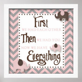 Pink Elephant Nursery Word Wall Art Poster