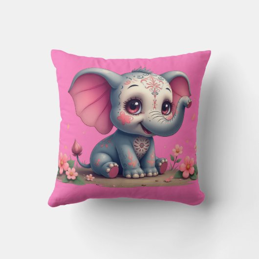 Pink Elephant Throw Pillow Kussen (Achterkant)