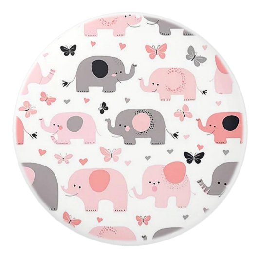 Pink Elephant Village Ceramic Door Knob Keramische Knop (Voorkant)