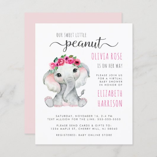 Pink Elephant Virtual Baby Girl Shower (Voorkant / Achterkant)