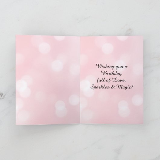 Pink Elven Fairy & White Dragon | Happy Birthday Kaart (Binnen)