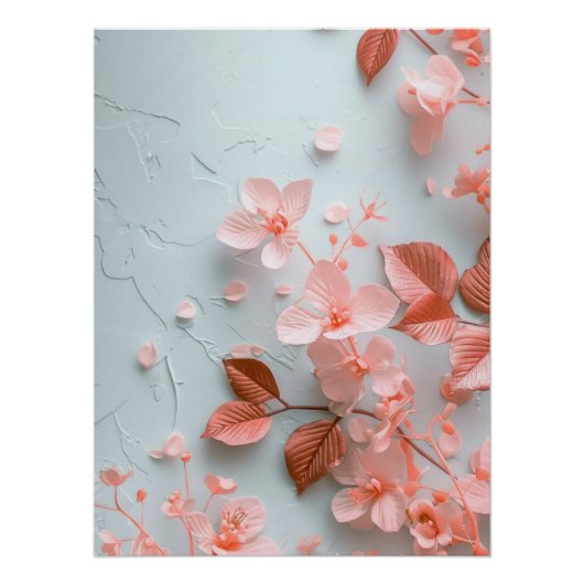 Pink Embossed Flowers | Delicate Textured Floral Perfect Poster (Voorkant)