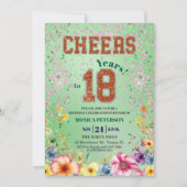 Pink Emerald Glitter Floral 18th Birthday Party Kaart (Voorkant)