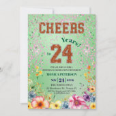 Pink Emerald Glitter Floral 24th Birthday Party Kaart (Voorkant)