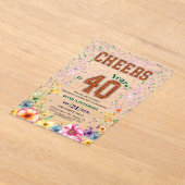 Pink Emerald Glitter Floral 40th Birthday Party Acryl Uitnodigingen (Laagn)