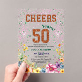 Pink Emerald Glitter Floral 50th Birthday Party Acryl Uitnodigingen (Insitu (Draagbaar))